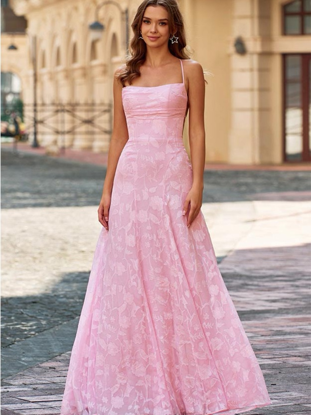 Elegant Pink Floral A-Line Evening Dress